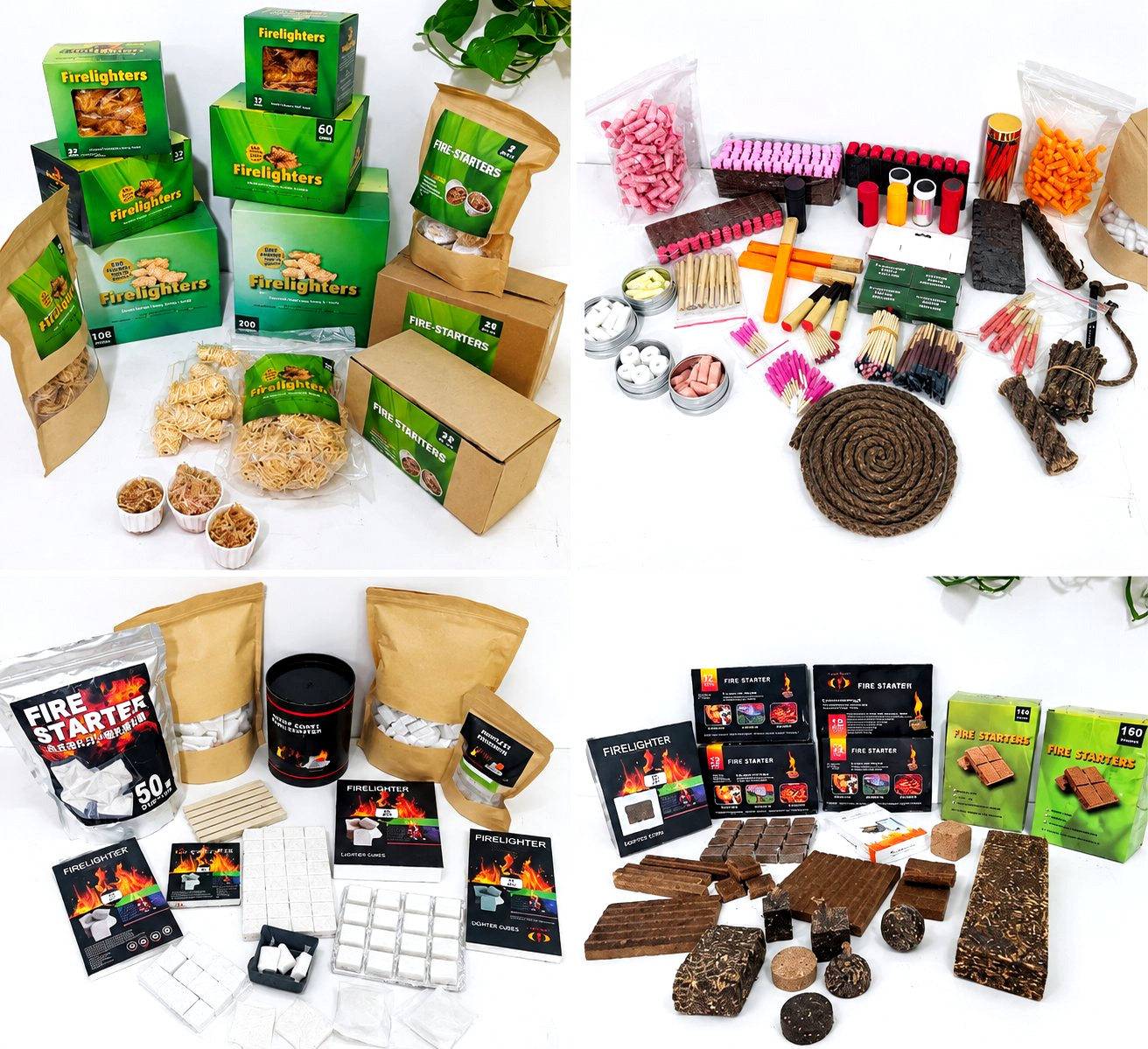 Wild Igniter fire starter range: wood wool firelighters, fire starter cubes, cotton fire plugs, stormproof matches, ferro rods and accessories