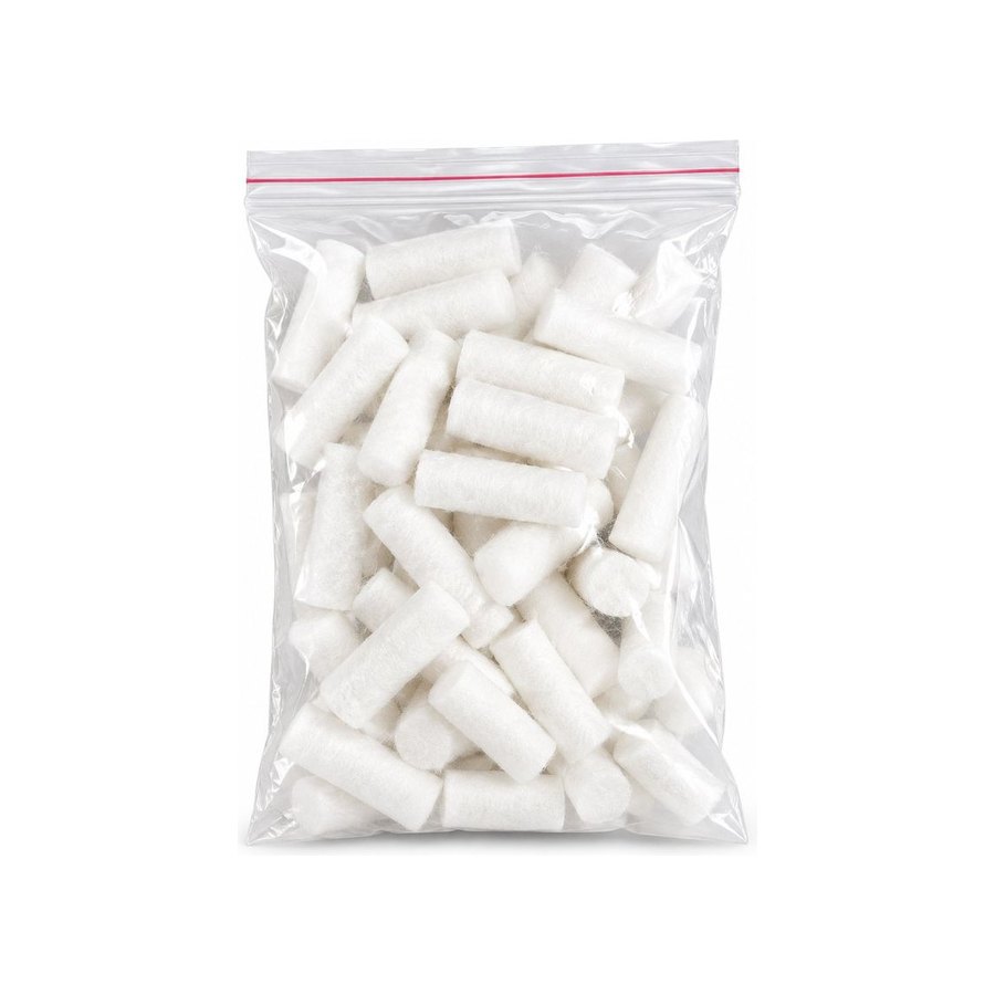 Clear zip bag of white plugs
