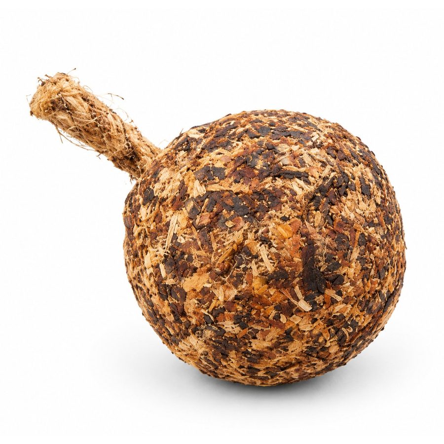 Round wood fibre fire starter ball with wick