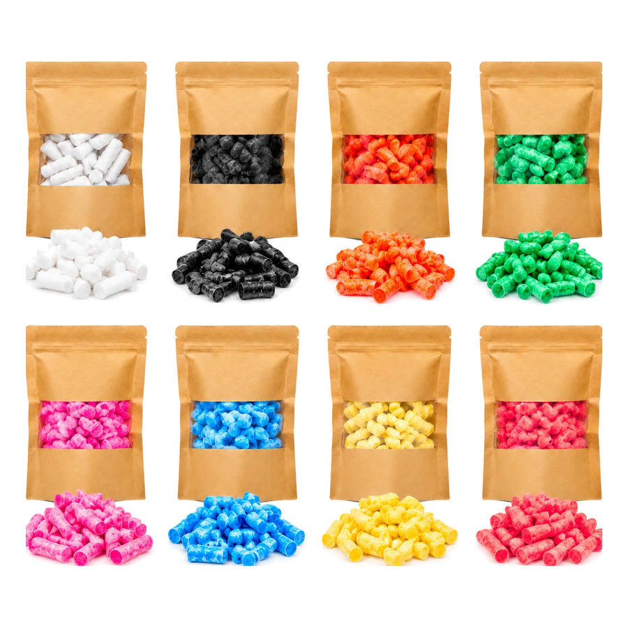 Cotton fire plugs in eight colours packed in kraft pouches